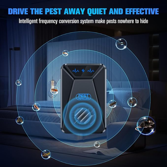 6 Packs Ultrasonic Pest Control Repeller, Electronic Pest Repellent Plug in Indoor for Insect Roaches Spider Ant Bug Mosquito Mouse Repellent for House Kitchen Garage Warehouse (Black)