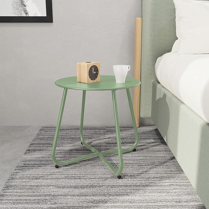 Bean Green Patio Side Table, 18" Weatherproof Steel Outdoor Indoor Side Table for Garden, Balcony, Pool & Tailgate, Rust-Resistant Lightweight Portable Patio End Table