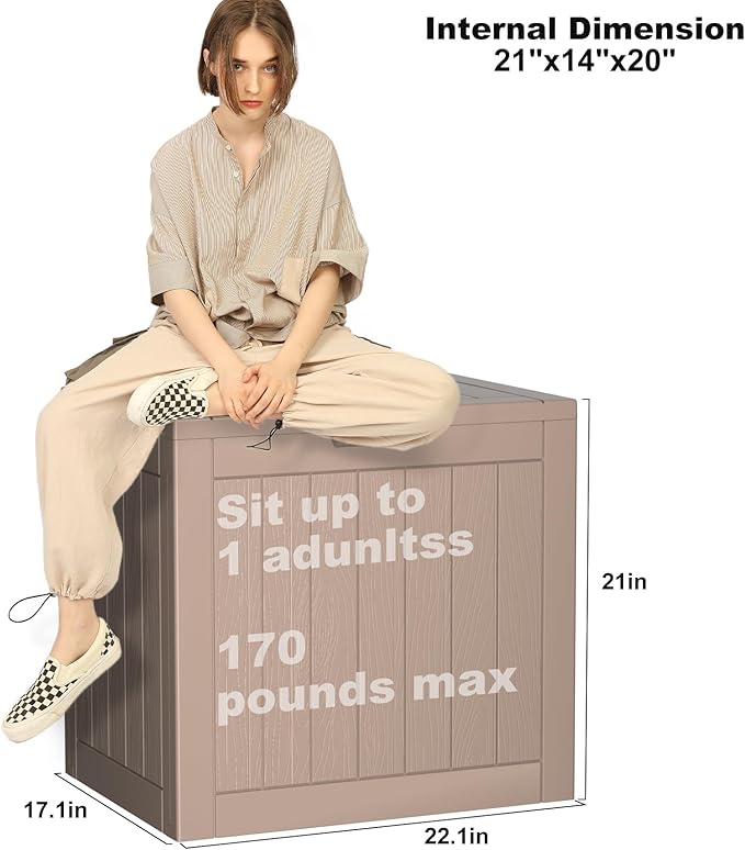 ROJIK Outdoor Storage Housing Deck Box - Waterproof Patio Furniture, Garden Tools, Cushions, Pool Accessories Storage Bench with Lockable Lid and Side Handles (Grey, 30 Gal)