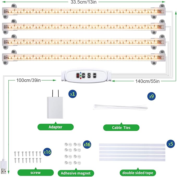 LED Plant Growing lamp, 3000K Full Spectrum Grow Light Strips for Indoor Plants with 3/9/12H Timer & 10 Dimmable Levels, Sunlike Grow Light for Green House Hydroponics Succulent