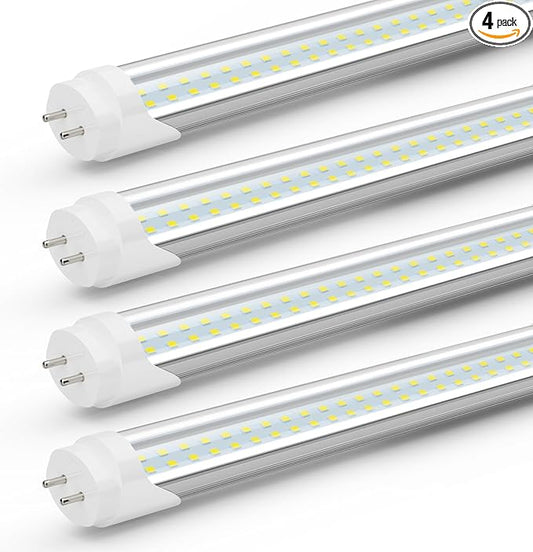 T8 LED Bulbs 4 Foot, 24W 3120 Lumen, 6500K Cool White, Type A+B 4FT Tube Light, T10 T12 65W Equivalent Fluorescent Replacement for Office Shop Light, Remove Ballast or Plug & Play, 4 Pack