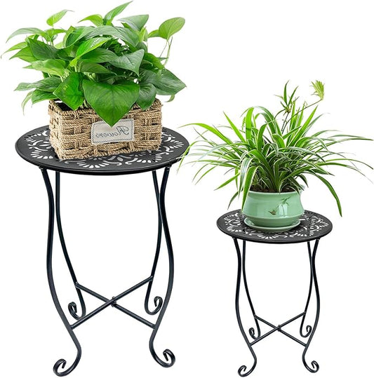 2pcs Plant Stand for Flower Pot Rack,Round Black Metal Plant Stand Indoor, Decorative Black Flower Pot Stand Plant Table, Rustproof Potted Holder Outdoor Plant Stands for Home Garden(1 large