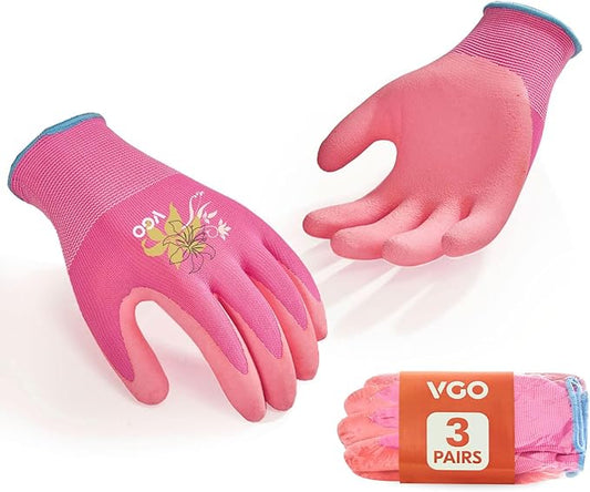 Vgo... 3 Pairs Women’s Gardening Gloves - Non-Slip Nitrile Coated, Breathable for Outdoor, DIY, Ranch, Camping(RB6013)