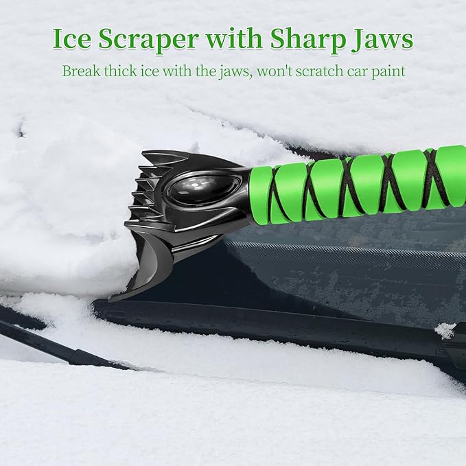 HEEYA 51 Inch Snow Brush for Trucks, Extendable Long Handle Ice Scraper with Brush with Foam Grip, SUV Heavy Duty Snow Brush with Ice Scraper for Car Auto Jeep RV Vehicle Windshield Window - Green