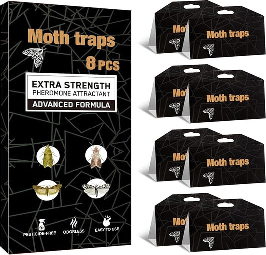 Upgraded Moth Traps, Double Potent Pantry & Clothes Traps with Pheromones Prime, No Toxic & Odorless Meal Moth Trap, Organic Sticky Moths Balls Repellent with Lure for Closet, Kitchens -8Pack