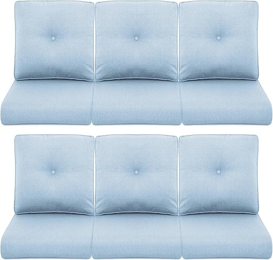 Patio Chair Cushions 6 Packs - Outside High Back Thick Cushion 22x24 for Outdoor Glider Rocking Chairs Loveseat 3-Seater Couch Sofa – Baby Blue/Buckle
