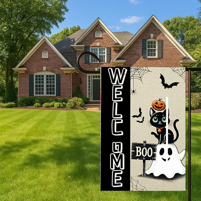 Halloween Black Cat Garden Flag 12x18 Inch Double Sided Polyester Outdoor Flag