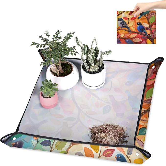 Hummingbirds Tree Foldable Garden Hand Transplanting Succulent Tools,Waterproof Thickened Repotting Mat Plant Tag, Miniature Planting Indoor Fairy Care,Potting,Cactus,Houseplant Bonsai Tool Kit Gift