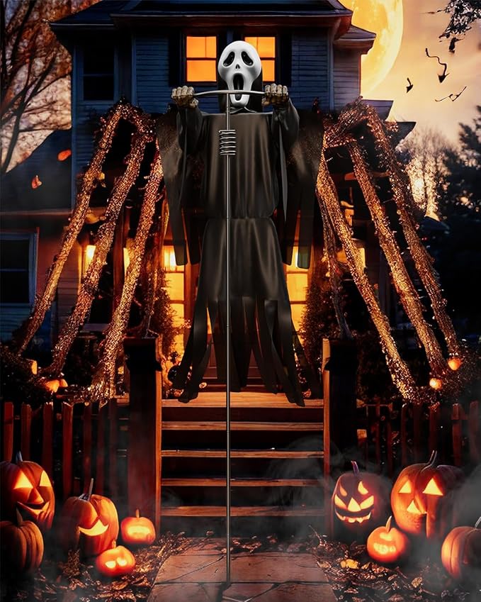 COOLWUFAN Halloween Flying Scarecrow Ghost with Metal Pole, Large Scary Spooky Scarecrows Ghosts, Creepy Grim Animated Halloween Decorations for Outdoor Yard Porch Lawn Garden, Party (1 Pack)