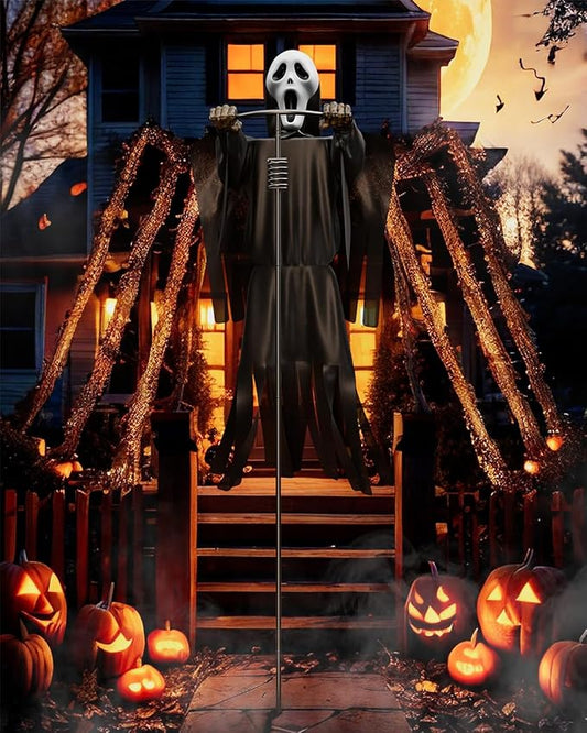 COOLWUFAN Halloween Flying Scarecrow Ghost with Metal Pole, Large Scary Spooky Scarecrows Ghosts, Creepy Grim Animated Halloween Decorations for Outdoor Yard Porch Lawn Garden, Party (1 Pack)