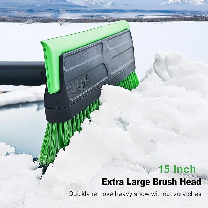 SEAAES 56 Inch Truck Snow Brush Scraper Long Handle, Heavy Duty Extendable Snow Broom for SUV, Windshield Ice Scraper with Foam Grip for Car Automobile Vehicle Window - Green
