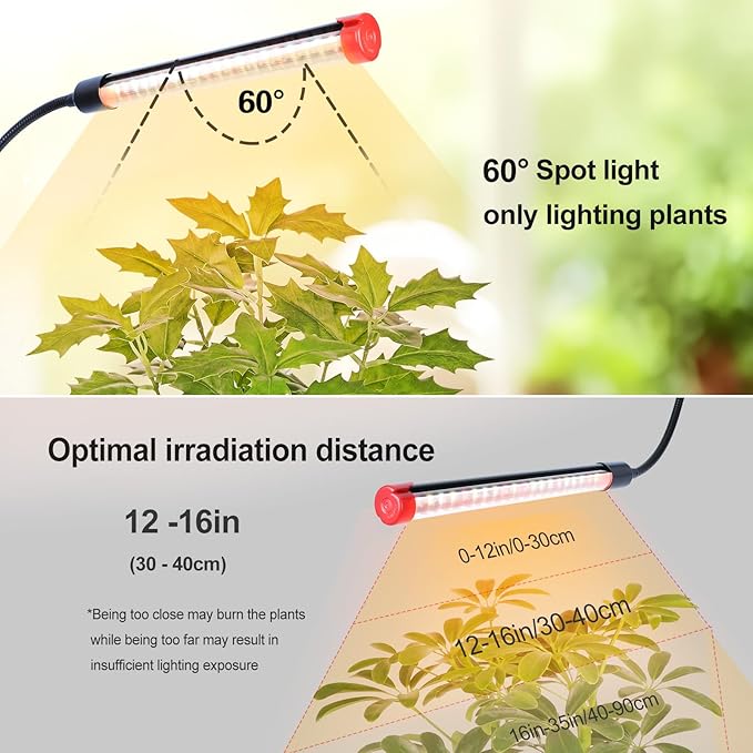 4Head Grow Lights for Indoor Plants, Seed Starting, Vegetables, Bonsai with Tripod Stand and Auto On/Off Timer 4/8/12H, 36W Power Full Spectrum Standing LED Plant Growing Lamps, 360° Gooseneck
