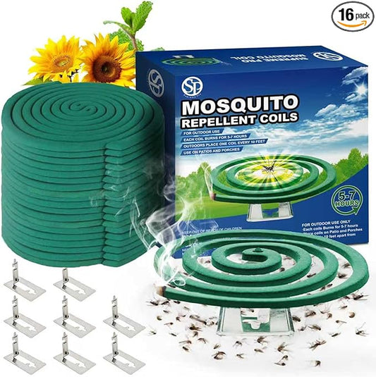 Mosquito Repellent Coils - Outdoor Use Reaches Up to 10 feet - Each Coil Burns for 5-7 Hours (Four in Each Pack Contains Total 16 coils & 8 Coil Stands)