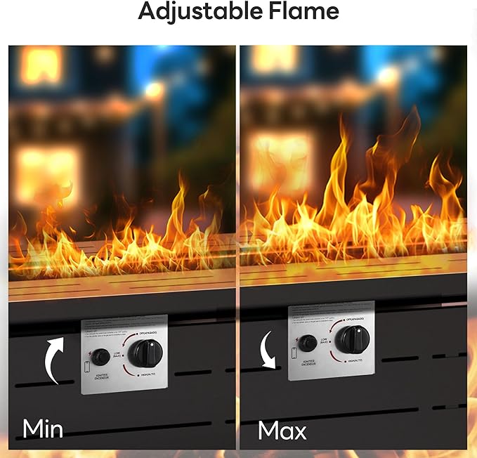 43 Inch Propane Fire Pit Table, 3-in-1 Multi-Use 50,000 BTU Square Gas Fire Pit with Lid & Blue Glass Stones, Steel Tabletop, Adjustable Flame, for Patio, Backyard, Deck, Outdoor Gatherings