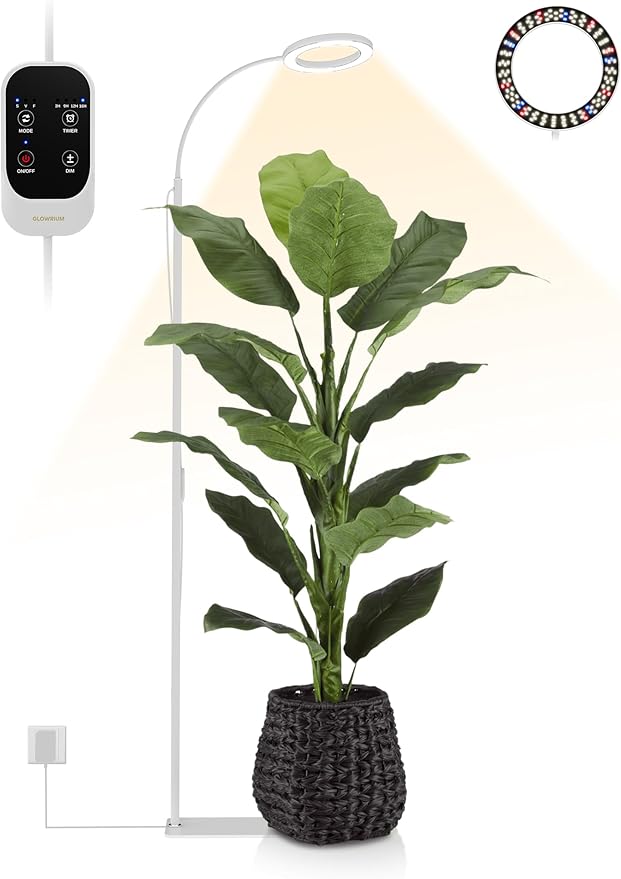 GLOWRIUM 24W LED Grow Light for Indoor Plants, 23.5-71" Adjustable Height, 3-Growing Full Spectrum for Tall Grow Light, High PPFD, 3/9/12/16H Timer, 6-Level Dimming, Ideal for Large Tall Plants