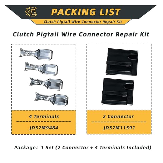 Clutch Pigtail Wire Connector Repair Kit for Bercomac Snowblower Power Take-Offs, Compatible with John Deere Mowers, Fits Models 57M11591, 57M9621, 57M8888, etc., Set of 2