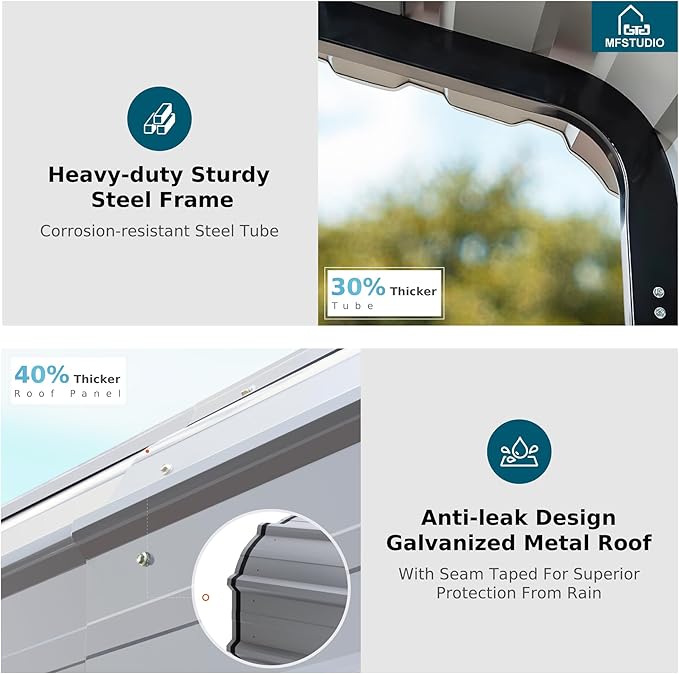 MFSTUDIO Carport 20x20 ft, Outdoor Heavy Duty Carports with Sidewalls, Metal Shed Canopy Shelters Garage Shelter Shade Car Ports with Galvanized Roof for 2 Cars, Truck and Boats