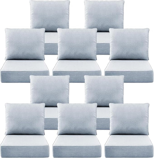 Luxury 6" Outdoor Cushions for Patio Furniture, 24x24x6 Thick Seat Cushion Set of 10, Fade Resistant Couch Chair Replacement Cushions High Density Wicker Chair Cushion w/Removable Cover Baby Blue