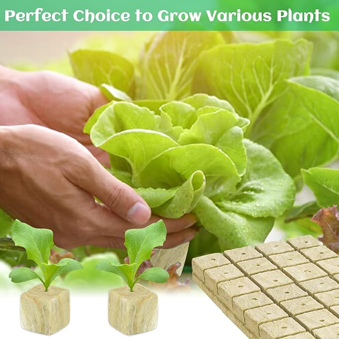 Legigo 1.2 Inch Rockwool Cubes Seed Starter Plugs for Hydroponics, RockWool Planting Grow Cubes for Hydroponic Tower Garden Soilless Cultivation Plants Germination Cutting Clone (6 Sheet, 216 Plugs)