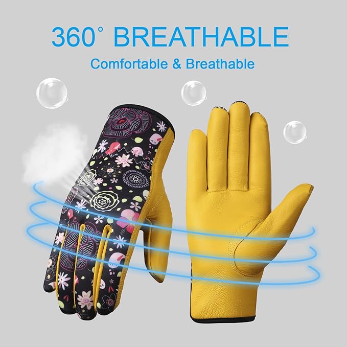 Bamllum Leather Gardening Gloves for Women - Working Gloves for Weeding, Digging, Planting, Raking and Pruning