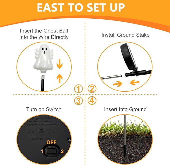 Solar Halloween Pathway Lights 3 Pack Ghost Stake Lights Outdoor 2 Modes Cool White LEDs for Garden Yard Patio