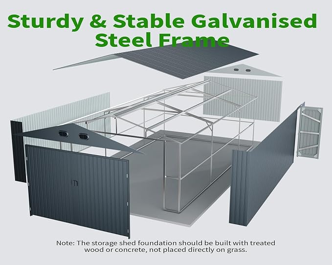 20x13 FT Outdoor Storage Shed, Metal Garage Shed with 2 Lockable Doors, Large Metal Building with 4 Air Vents, Galvanized Steel Prefab Garage Sheds for Car, Truck, Bike, Tool, Dark Gray