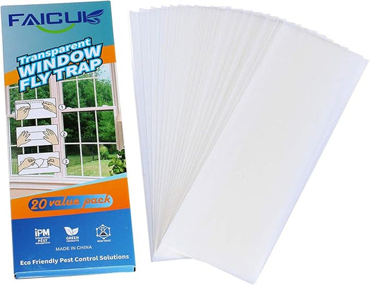 Faicuk 20-Pack Clear Window Fly Traps Sticky Flys Strip for Indoor Houseflies Nontoxic and Pesticide-Free