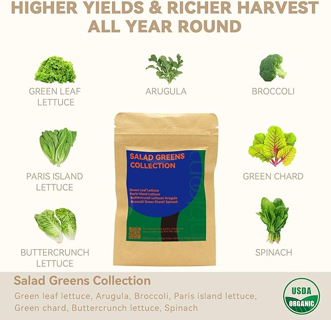 inbloom Salad Green Seed Pod Kit for Hydroponics Growing System, 12 Pods (350+ Seeds with American Fast/Paris Island/Buttercrunch Lettuce, Swiss Chard, Spinach, Cauliflower, and Wild Cabbage)