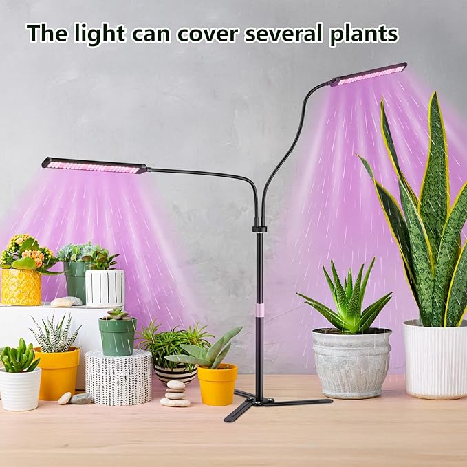 Super-Energy Tabletop LED Grow Lights 9.8"-32"Height Adjustable for Indoor Small/Medium Plants 6000K Full Spectrum with 3 Dimmable Model,Auto On Off Timing 3 9 12Hrs,5 Brightness(2Strip Black)