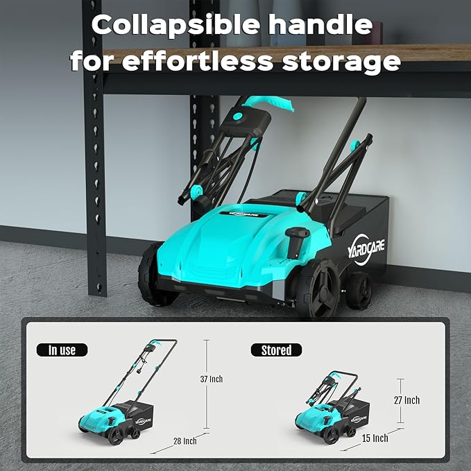 2-in-1 Electric Dethatcher & Scarifier, 12 Amp Lawn Tool with 8 Gal Collection Bag, Adjustable Depth, Powerful Motor for Healthier Grass