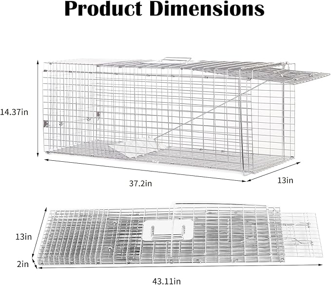 Animal Traps,Live Animal Trap for Cats,Raccoons,Rabbits,cat Trap for Stray Cats,Live Traps for Raccoons,Steel Foldable with Pedal Triggers (37.2 x 13 x 14.37 inches)