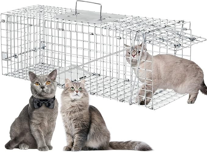 Animal Traps,Live Animal Trap for Cats,Rabbits, Squirrels,cat Trap for Stray Cats, Live Traps for Raccoons, Stainless Steel Foldable with Pedal Triggers (32 x 11 x 12.6 inches)