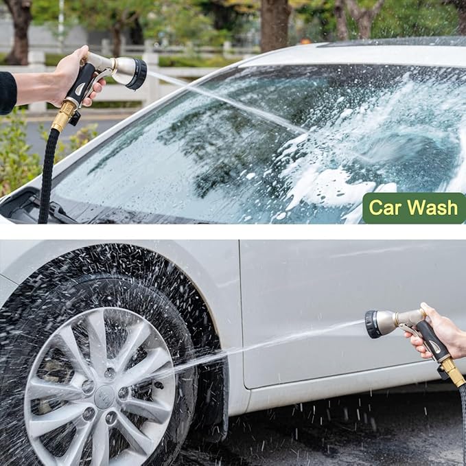 FANHAO Heavy Duty Garden Hose Nozzle, 100% Metal Water Nozzle with 8 Adjustable Spray Patterns, High Pressure Hose Sprayer with Non-Slip Grip for Watering Plants & Lawns, Washing Cars & Pets -Silver