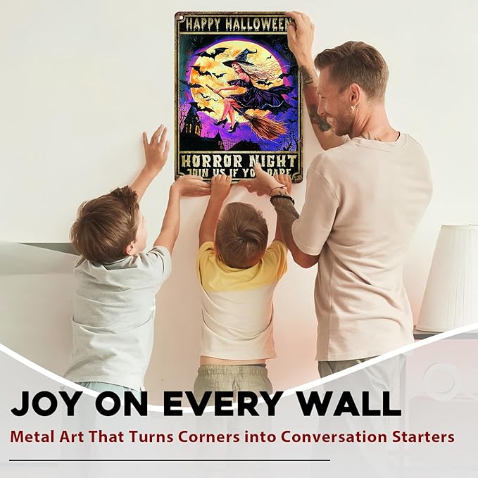 Halloween Spooky Witch Vintage Sign Witchy Bat Halloween Metal Tin Sign for Home Bar Kitchen Hotel Dining Room Coffee 12x16inch