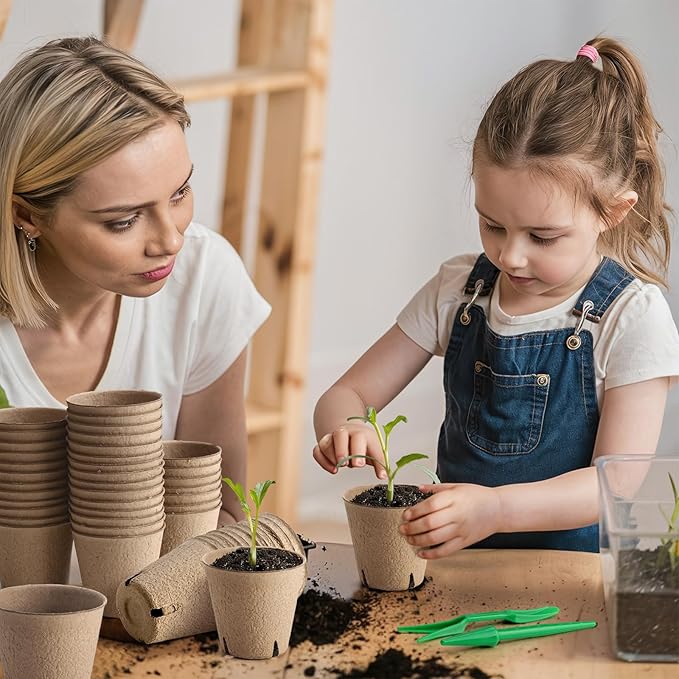 130 Pcs 3.15 Inch Peat Pots,Seed Starting Pots with Drainage Holes Round Plant Seedling Pot,Garden Germination Nursery Pot wit 30 Plant Labels, 2 Transplant Tools.