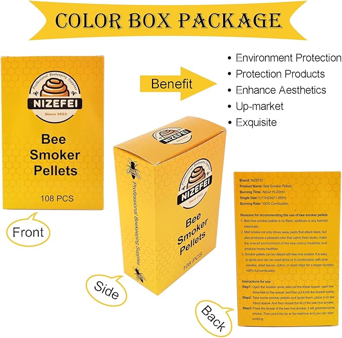 108PCS Bee Smoker Pellets, Honeybee Specific Smoke Bombs Pleasant Smell and suitble for Outdoor Use
