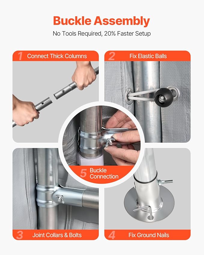 VEVOR 6x8x7 FT Portable Outdoor Storage Shed, Heavy-Duty Waterproof Shelter with Roll-Up Zipper Door & Vents, UV-Resistant Carport for Motorcycle, Bike, Lawn Mower, Tools, Gray