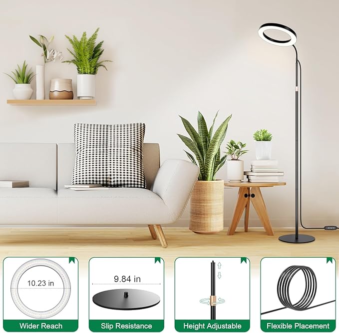 LBW 10.2in Grow Lights for Indoor Plants Full Spectrum with Stand, Floor Plant Growing Lamp for Large Plants, Auto ON/Off Timer 4/8/12H, 4 Dimmable Levels, 47.2-63 in Adjustable Height