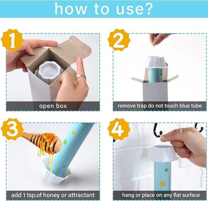 Qualirey 4 Pcs Sticky Fly Trap Fly Stick with Hanging Hook Adhesive Flying Catcher for Indoor Outdoor Trap Houseflies and Flying Insects Mosquito Bee Wasp Moth (Classic Style)