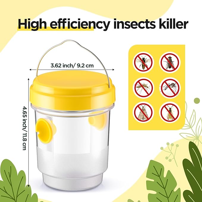 Qualirey 2 Pcs Wasp Traps for Outdoors Wasp Killer Hanging Bee Traps Reusable Fly Bee Killer for Indoor Outdoor Patio Garden Home (Yellow)