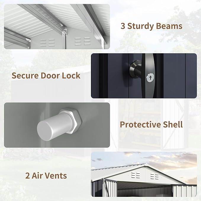 Polar Aurora 12x14 FT Outdoor Storage Shed, Garden Shed with Updated Frame Structure and Lockable Doors, Metal Tool Sheds for Backyard Garden Patio Lawn, White