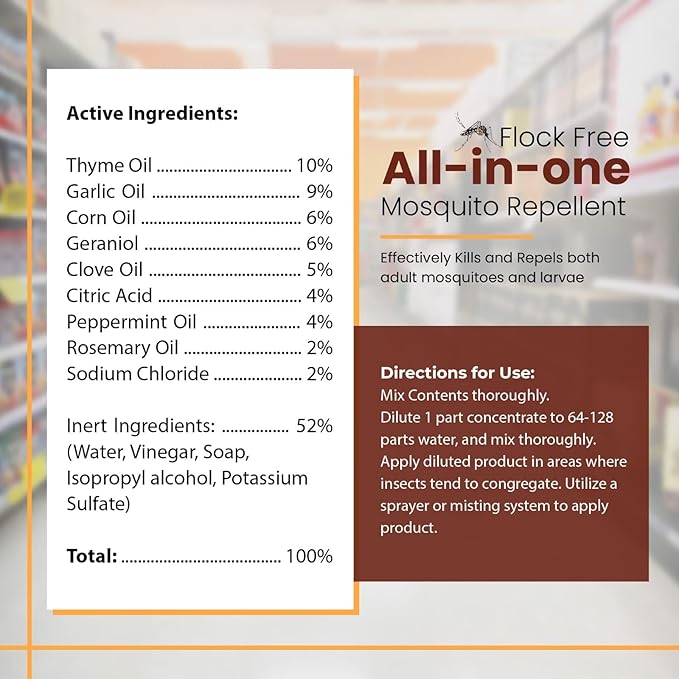 Natural Mosquito Control Spray Concentrate – Repels Mosquitoes, Ticks, Fleas, Flies, Gnats & Chiggers – Makes 128 Gallons (1 Gallon Concentrate) – Safe & Effective Outdoor Protection