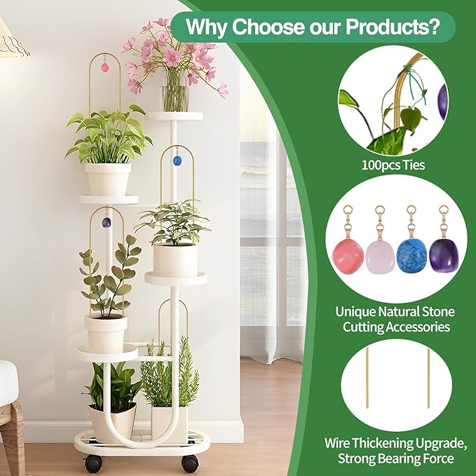 Plant Trellis for Climbing Plants, 15.75 inch Garden Small Metal Arch Glod Trellis for Potted Plants Indoor Outdoor with Natural Stone Decor for Vine Ivy Flower Support 4 Pack