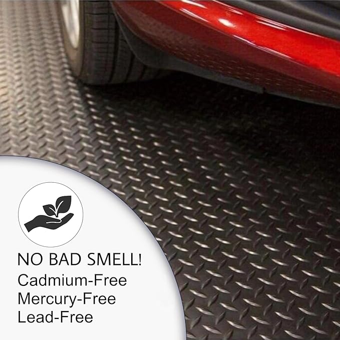 SEAL 4 x 15 Ft Premium Garage Floor Mat, Solid 2.8mm Thickened Black Commercial Grade Heavy Duty Parking Mat for Garage Floor, Golf Cart, Water/Stain Resistant Floor Runner (Embossed Diamond Plate)