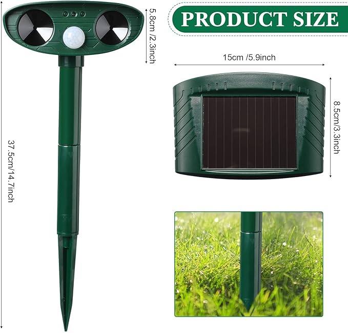 Ultrasonic Animal Repeller Outdoor Solar Ultrasonic Repellent Animal Deterrent with Motion Sensor Waterproof Deterrent Scarer Repel Cat Dog Squirrel Raccoon Skunk Rats (Green,4 Pack)
