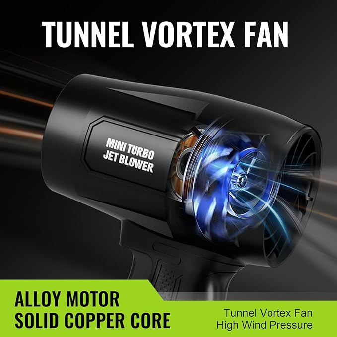 Cordless Leaf Blower Handheld Leaf Blower Adjustable Speed Portable Dust Cleaner Handheld Turbo Jet Blower for Patio Cleaning, Drying,Camping and Dust with 2 Batteries Included, Black