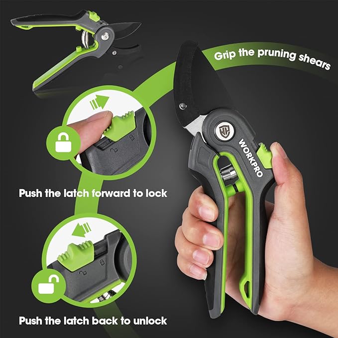 WORKPRO Anvil Pruning Shears, 8’’ Professional Gardening Hand Pruner with SK5 Steel Sharp Blades, Ideal Gardening Tool for Cutting and Trimming, Green