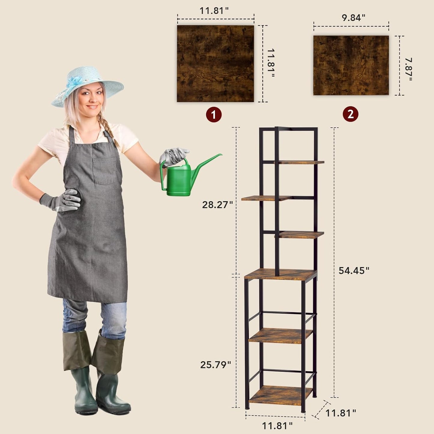 Plant Stand Indoor with Grow Light, 6-Tiered Tall Plant Stand Indoor, Metal Plant Shelf with Bookshelf Bookcase and Adjustable Light, Ideal for Living Room, Reading room, Garden, Patio (Brown)