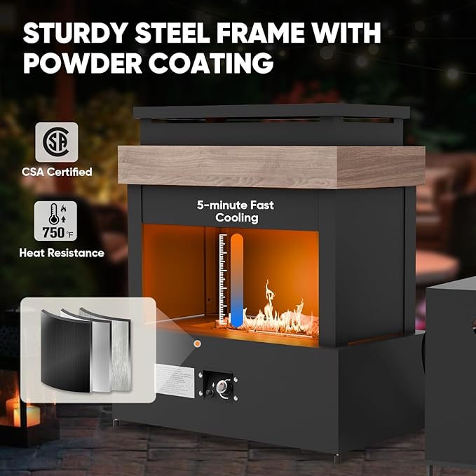 35'' Outdoor Propane Fireplace with Tank Storage, CSA Certified 50,000 BTU Patio Firepit with Dust Cover for Garden, Backyard and Balcony, Gray/Beige