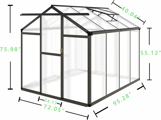 CQZY 6x8 FT Greenhouse for Outdoors,Walk-in Greenhouse for Outdoors,Dark Gray